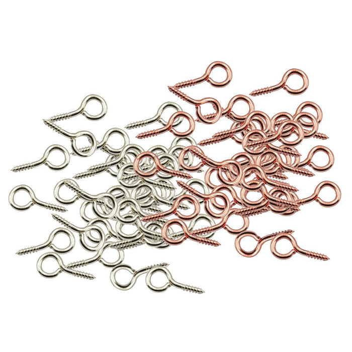 Crofta 100 Silver & Gold Tiny Mini Eye Pins Screw Eye Hooks Threaded Peg Craft 16mm