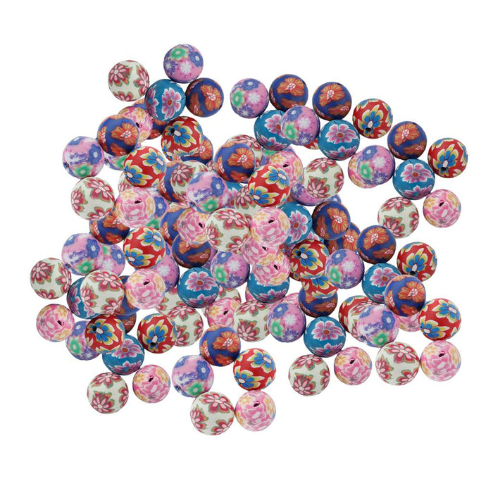 Crofta 100x Floral Polymer Clay Balls Round Beads Craft Findings 10mm