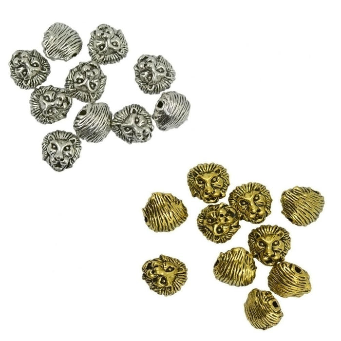 Crofta 10pcs Antique Silver Gold Animal The Lion Face Head Bead Lion Pendant Charms