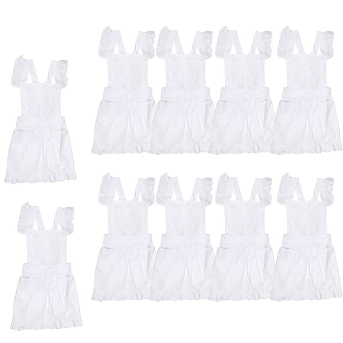 Crofta 10Pieces  Sleeveless Victorian Pinafore Apron Maid Smock Costume Ruffle Pockets for Cooking or Theatre Perform