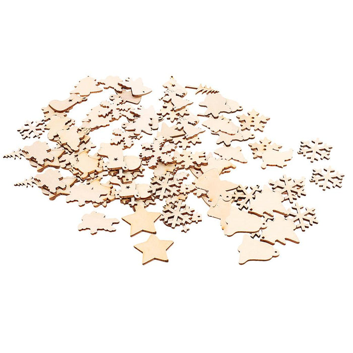 Crofta 100x Wood  Xmas Decoration Ornament Tree Scrapbooking Embellishment