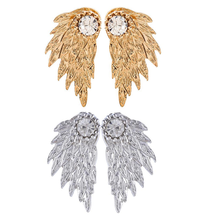 Crofta 2 Pairs Fashion Women Angel Feather Wing Earrings Rhinestone Dangle Ear Stud