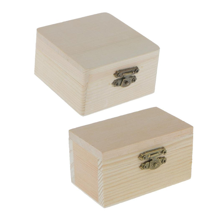 Crofta 2PCS Unfinished Unpainted Wooden Jewelry Box DIY Storage Chest Treasure Case