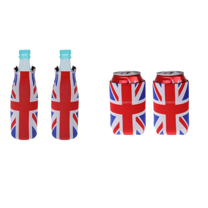 Crofta 2 Pair Britain UK Flag Stubby Beer Soda Tin Can Chilling Wrap Cooler Holder