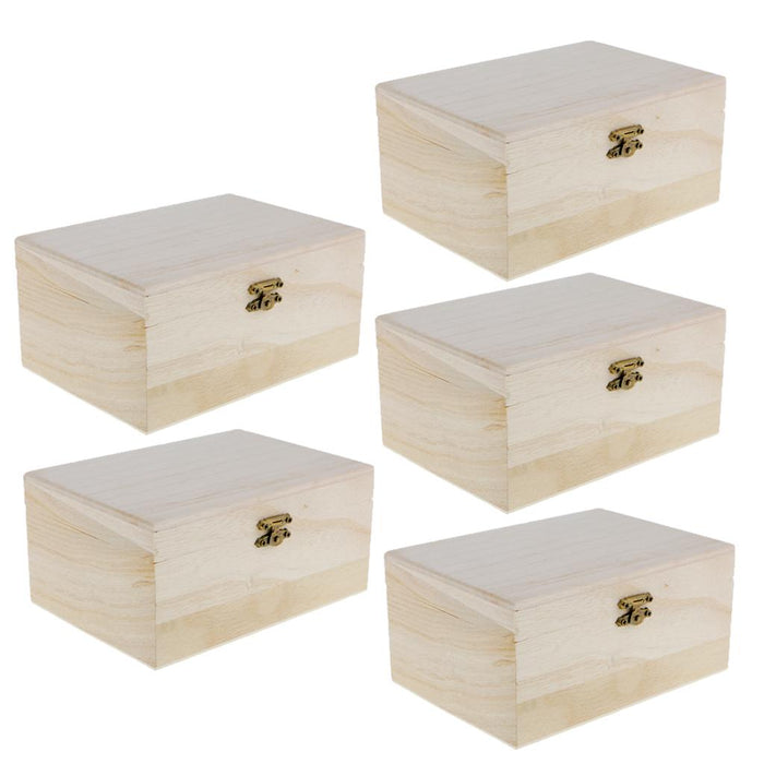 Crofta 5 Pieces Plain Unpainted Natural Wooden Storage Box Memory Chest Craft Boxes