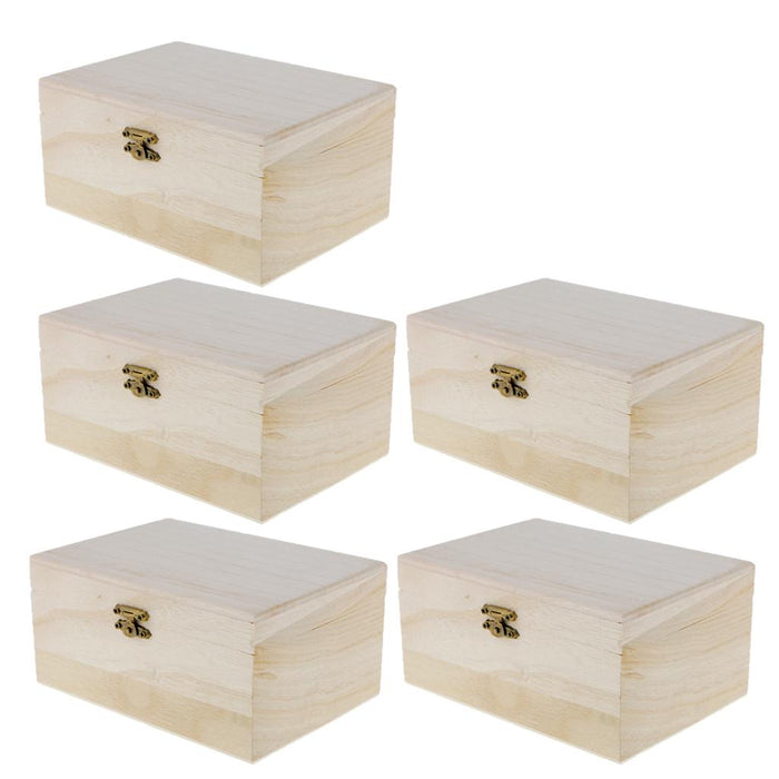 Crofta 5 Pieces Plain Unpainted Natural Wooden Storage Box Memory Chest Craft Boxes