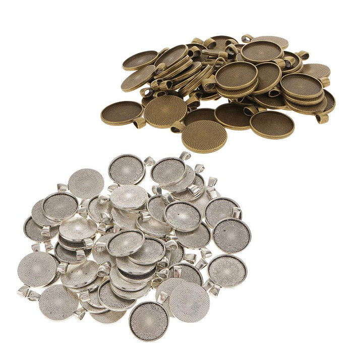 Crofta 100pcs 25mm Round Alloy Base Cameo Setting Cabochon Charms Pendant DIY Craft