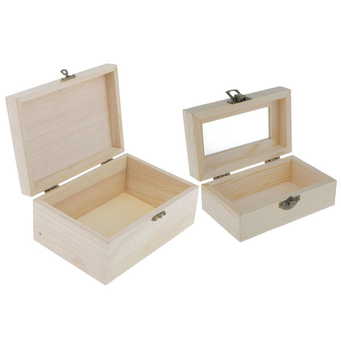 Crofta 2 Pieces Unfinished Plain Wooden Jewellery Jewlry Box Keepsake DIY Findings