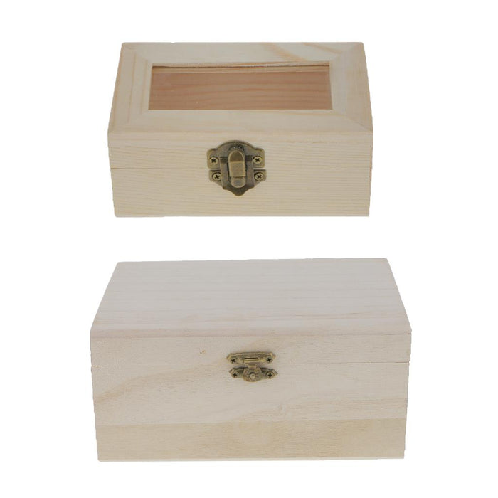 Crofta 2 Pieces Unfinished Plain Wooden Jewellery Jewlry Box Keepsake DIY Findings