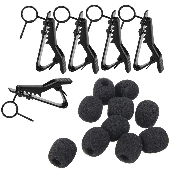 Crofta 10 Pieces Sponge Foam Lapel Mic Windsceen Covers With 5 Pieces Metal Tie Crocodile Clips for Lavalier Microphone Parts