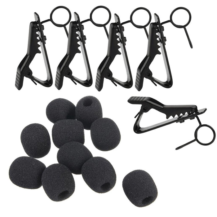 Crofta 10 Pieces Sponge Foam Lapel Mic Windsceen Covers With 5 Pieces Metal Tie Crocodile Clips for Lavalier Microphone Parts