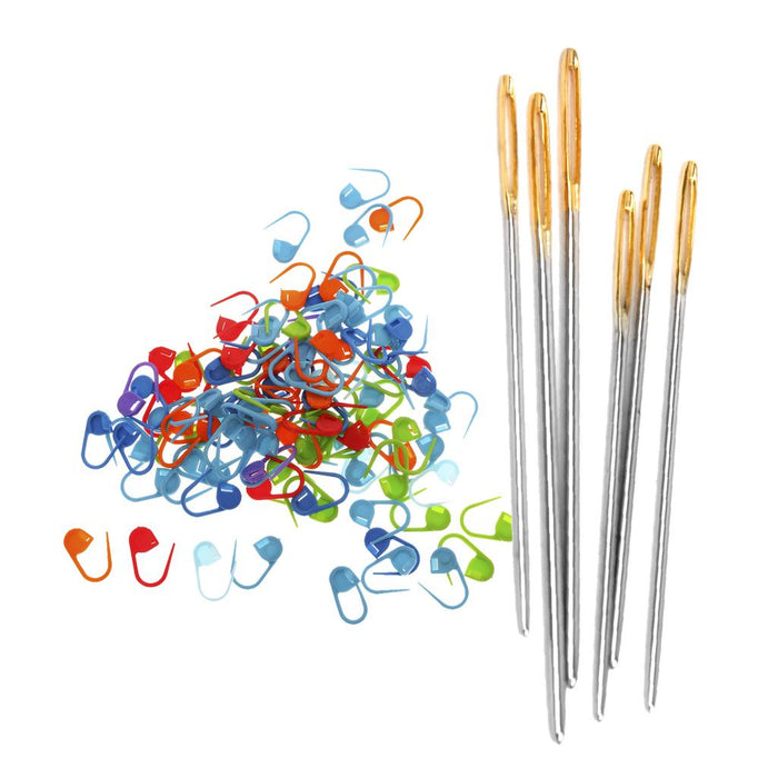 Crofta 100 Pieces Crochet Locking Needle Clips with 6Pieces Large-Eye Blunt Needles