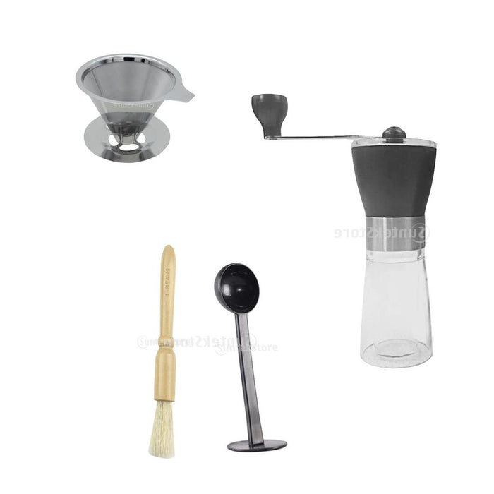 Crofta Coffee Manual Grinder with Cleaning Brush + Mesh Filter Holder Maker + Scoop