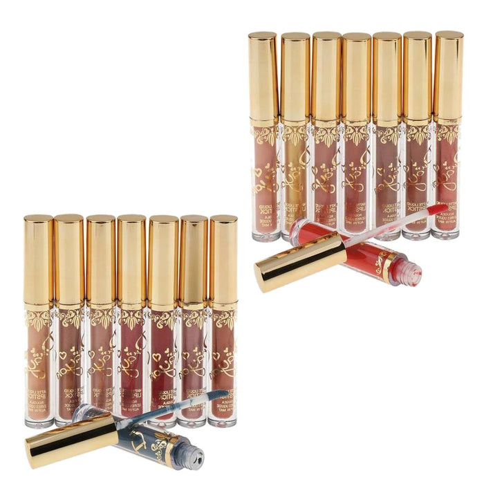 Crofta 16 Colors Long Lasting Matte Metal Lipstick Liquid Pencil Lip Gloss Makeup