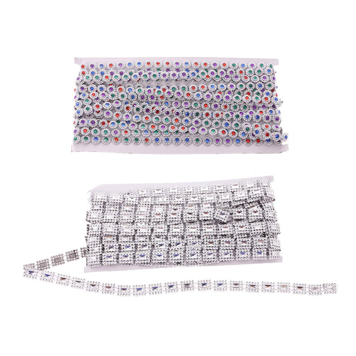 Crofta 2 Pieces 10 Yards Rhinestone Beaded Chain Ribbon Trim Embellishment for DIY Crafts Art