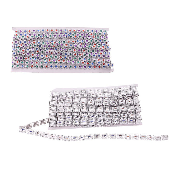 Crofta 2 Pieces 10 Yards Rhinestone Beaded Chain Ribbon Trim Embellishment for DIY Crafts Art