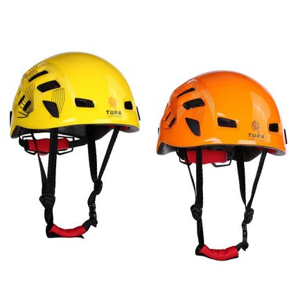 Crofta 2 Pieces Lightweight Adjustable Mountaineering Safety Helmet Hard Hat for Rescue Rock Climbing Rappelling Protection Yellow + Orange 21"-24" Head Circumference