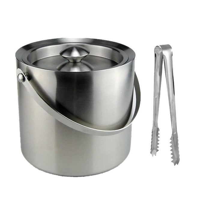 Crofta 3L Double Walled Stainless Steel Ice Bucket Wine Drink Cooler with Tongs