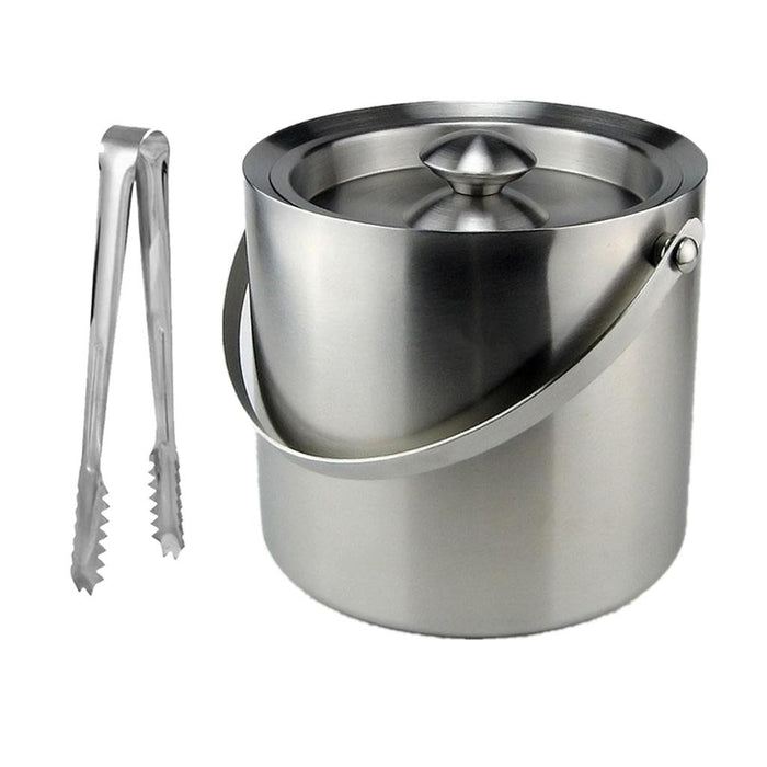 Crofta 3L Double Walled Stainless Steel Ice Bucket Wine Drink Cooler with Tongs