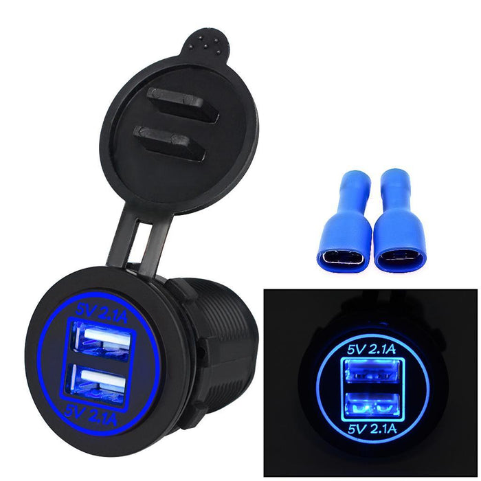 Crofta 2 Pieces Blue+Red LED Car Motorcycle Dual USB Port Charger Power Outlet