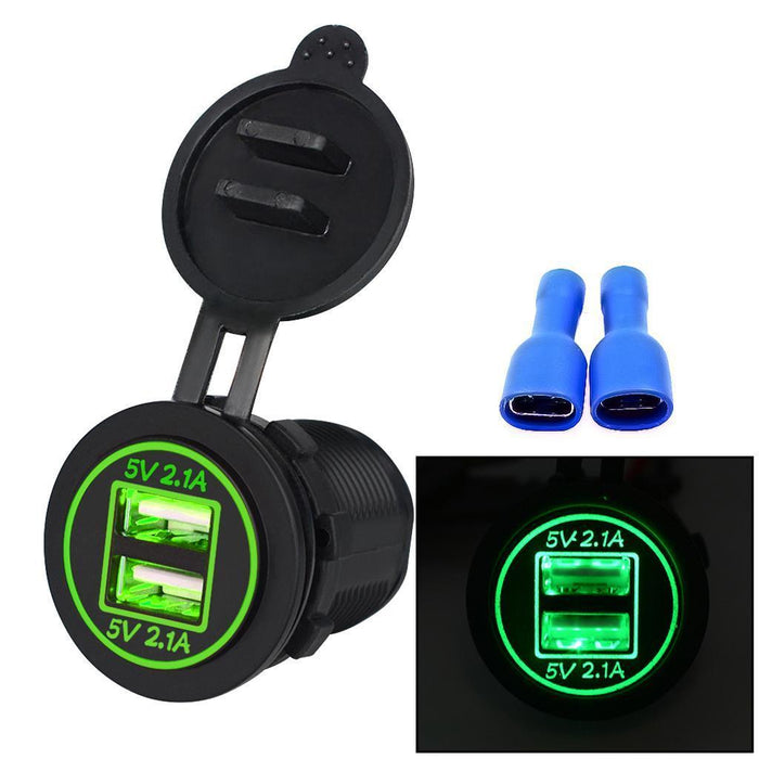 Crofta 2 Pieces Green+Red LED Car Motorcycle Dual USB Port Charger Power Outlet