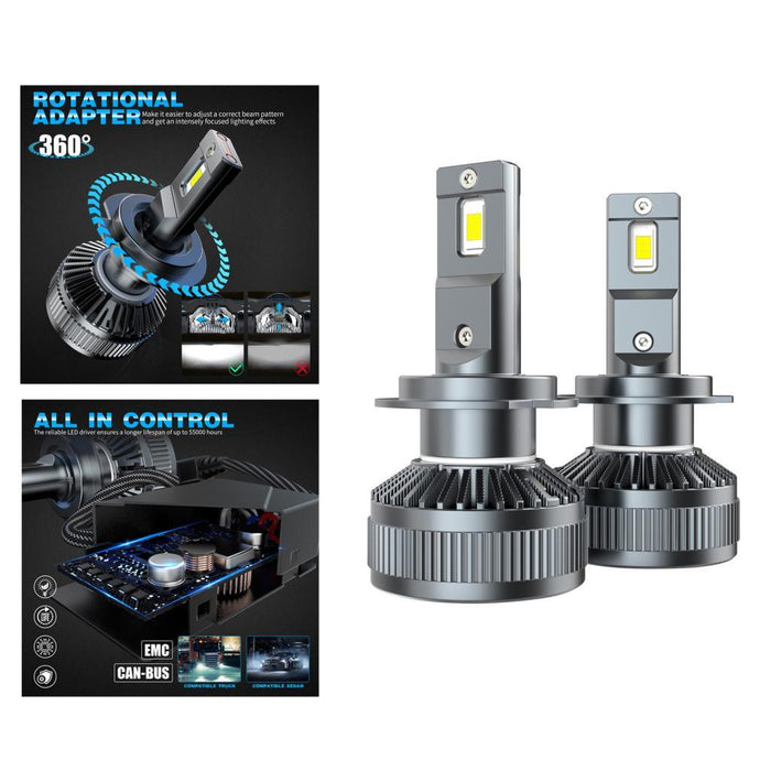 2 Pieces Car LED Headlight Bulbs 6000LM High Brightness 6000K Headlamp Bulbs H7