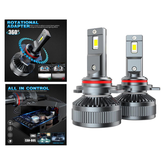 2 Pieces Car LED Headlight Bulbs 6000LM High Brightness 6000K Headlamp Bulbs 9012