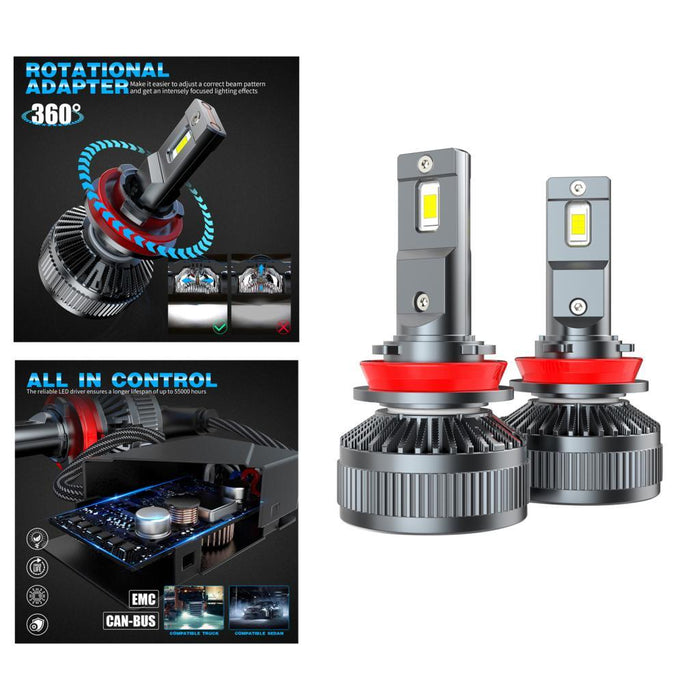 2 Pieces Car LED Headlight Bulbs 6000LM High Brightness 6000K Headlamp Bulbs H11