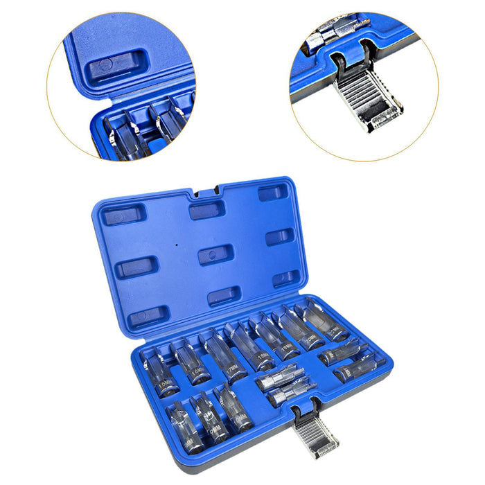 Crofta 14Pcs Oxygens Sensor Socket Set Spanners with Case 8mm-22mm Car Repair Tools