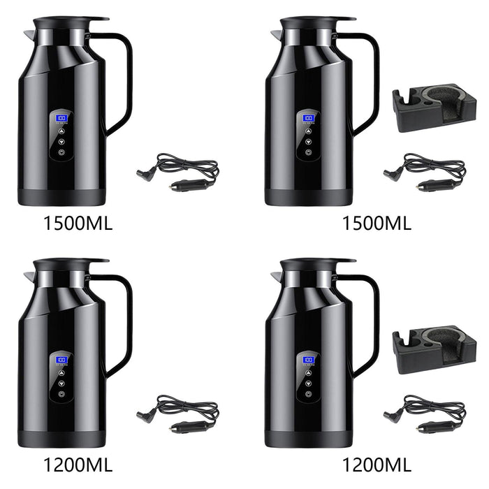 Crofta 12V 24V Car Kettle Electric Boiler Vehicle Travel Kettle for Tea Coffee 1500ml