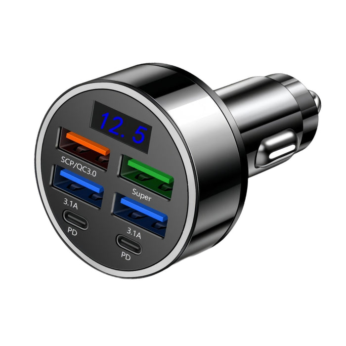 Crofta USB Outlet Car Charger 4 USB+2 PD Digital Display for 12V 24V Off Roads