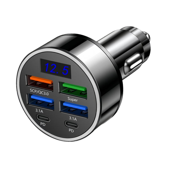 Crofta USB Outlet Car Charger 4 USB+2 PD Digital Display for 12V 24V Off Roads