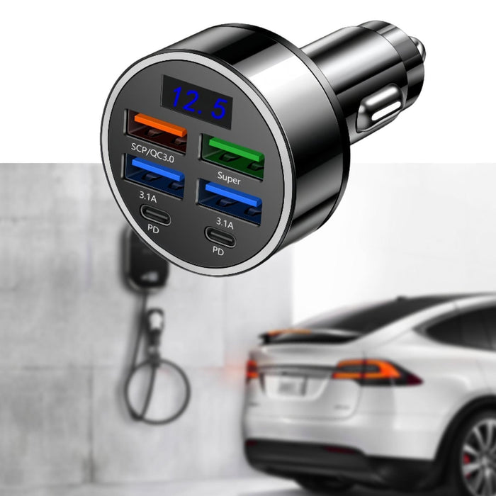 Crofta USB Outlet Car Charger 4 USB+2 PD Digital Display for 12V 24V Off Roads