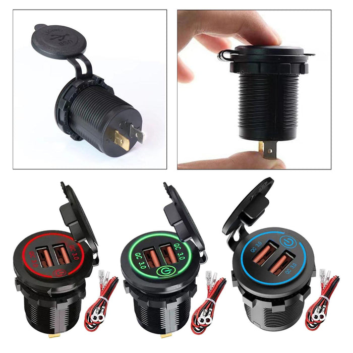 Crofta Dual USB Car Charger Socket 12-24V USB Outlet for Car Marine Motorcycle Red Light