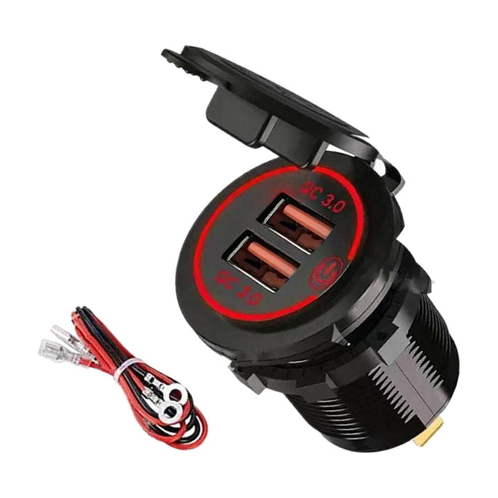 Crofta Dual USB Car Charger Socket 12-24V USB Outlet for Car Marine Motorcycle Red Light