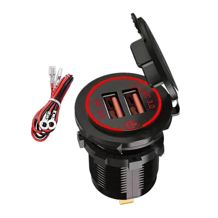 Crofta Dual USB Car Charger Socket 12-24V USB Outlet for Car Marine Motorcycle Red Light