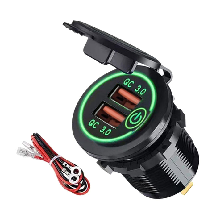 Crofta Dual USB Car Charger Socket 12-24V USB Outlet for Car Marine Motorcycle Green Light