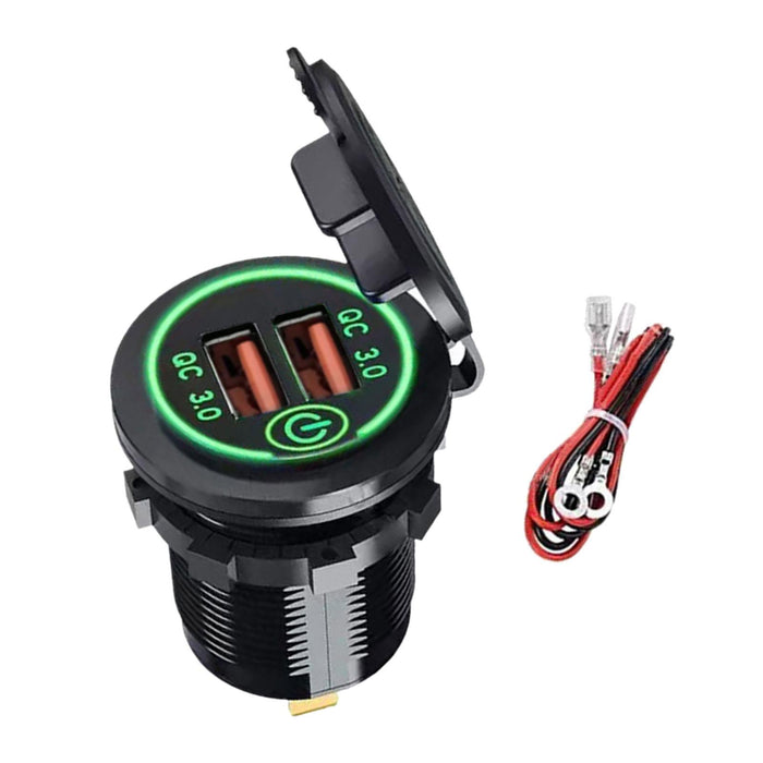 Crofta Dual USB Car Charger Socket 12-24V USB Outlet for Car Marine Motorcycle Green Light