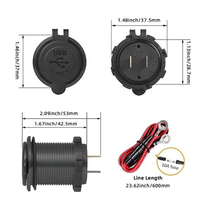 Crofta Dual USB Car Charger Socket 12-24V USB Outlet for Car Marine Motorcycle Green Light