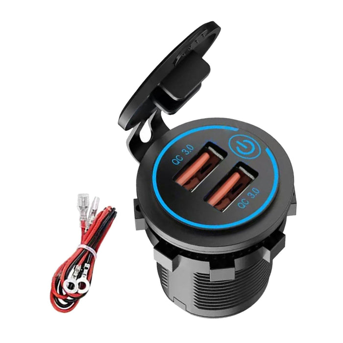 Crofta Dual USB Car Charger Socket 12-24V USB Outlet for Car Marine Motorcycle Blue Light