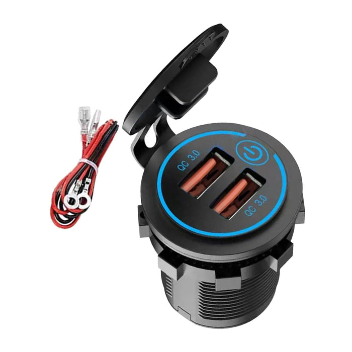 Crofta Dual USB Car Charger Socket 12-24V USB Outlet for Car Marine Motorcycle Blue Light