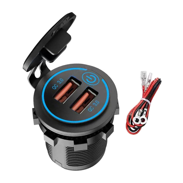 Crofta Dual USB Car Charger Socket 12-24V USB Outlet for Car Marine Motorcycle Blue Light