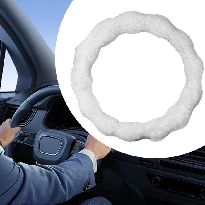 Crofta 15" Soft Plush Car Steering Wheel Cover Lightweight Easily Install Accessory White