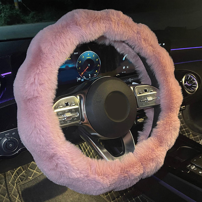 Crofta 15" Soft Plush Car Steering Wheel Cover Lightweight Easily Install Accessory Pink