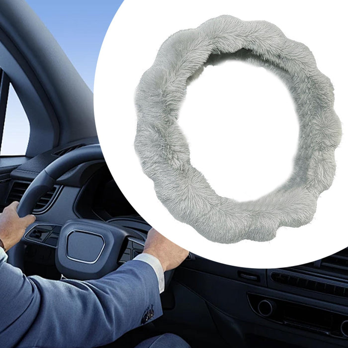 Crofta 15" Soft Plush Car Steering Wheel Cover Lightweight Easily Install Accessory Grey