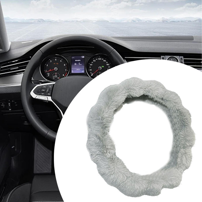 Crofta 15" Soft Plush Car Steering Wheel Cover Lightweight Easily Install Accessory Grey