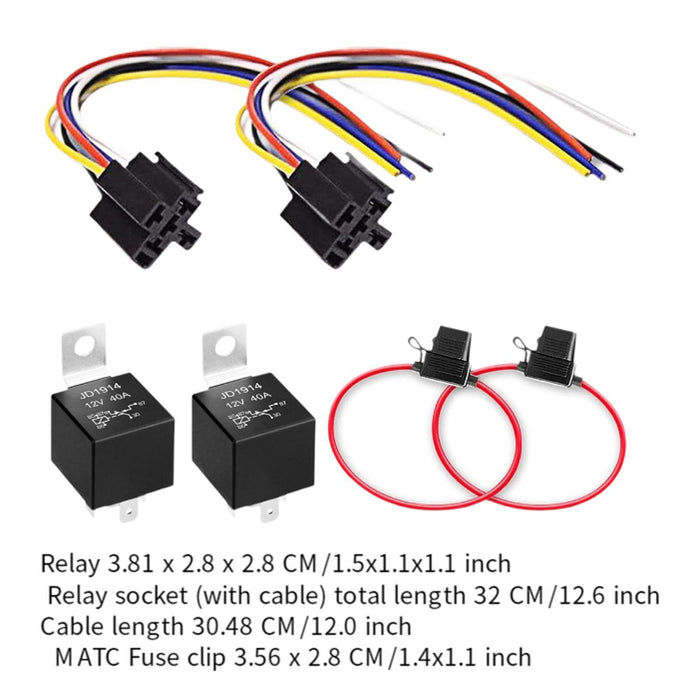 2Pcs Car 5 Pins 30/40A 12V Spdt Relays Kit Spare Parts Relay Harness Sockets