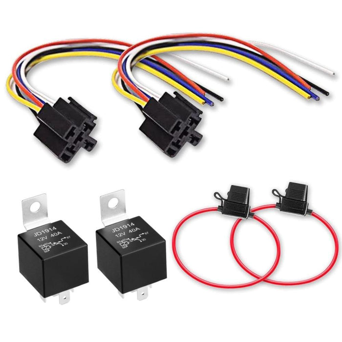 2Pcs Car 5 Pins 30/40A 12V Spdt Relays Kit Spare Parts Relay Harness Sockets