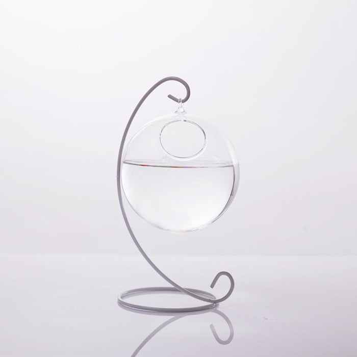 Crofta 10cm Ball Shape Glass Wall Hanging Flower Vase Plant Bottle with Metal Stand