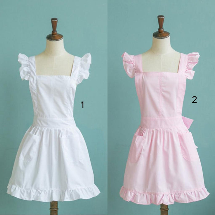 Crofta 10Pieces  Sleeveless Victorian Pinafore Apron Maid Smock Costume Ruffle Pockets for Cooking or Theatre Perform